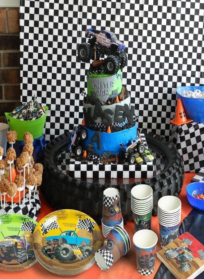 K1tpde Monster Truck Party Tableware - 30set Monster Truck Theme Tablewares Set Included Disposable Checkered Flag Paper Cup Napkins for Boys Happy Birthday Decorations Party Suppliess, 30 Guest - Image 5